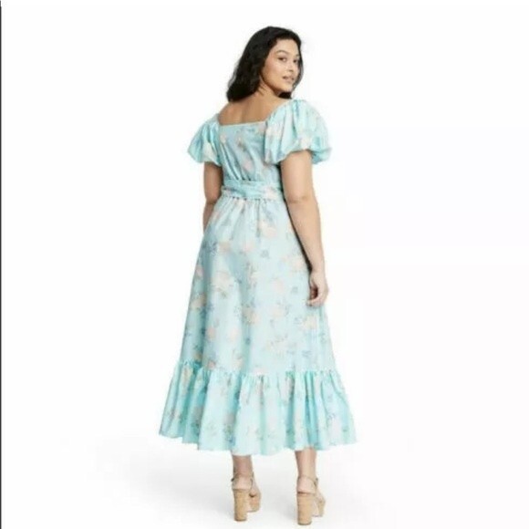 LoveShackFancy Target Estelle puff sleeve blue floral dress size 14 - Picture 3 of 16